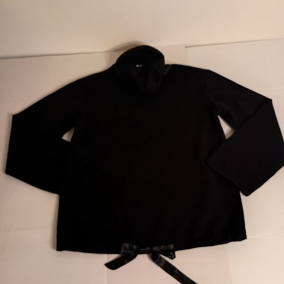Zara Black Fleece Cowl Neck Pullover Sweatshirt Ribbon Tie Hem Women’s Small EUC - Picture 8 of 16